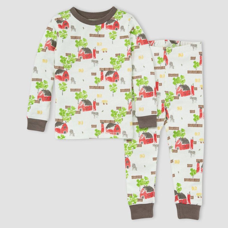 Photo 1 of 3T Burt's Bees Baby® Toddler Boys' 2pc Barnyard Scene Snug Fit Pajama Set - Charcoal Gray
