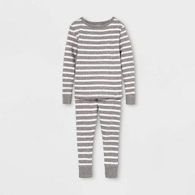 Photo 1 of 2T Toddler Striped 100% Cotton Tight Fit Matching Pajama Set - Gray
