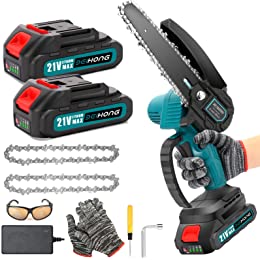 Photo 1 of Mini Chainsaw, Cordless Electric 4 Inch Chain Saw W/ 20V 2.0Ah Battery & Charger, Safety Lock & 90° Baffle,Handheld, Lightweight & Easy Carry For Outdoor Use/Tree/Log/Branches/Wood Cutting/Trimming
