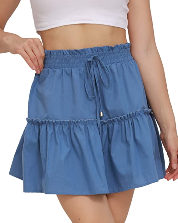 Photo 1 of Alelly Women's Summer Cute High Waist Ruffle Skirt Pink Color Swing Beach Short Skirt
