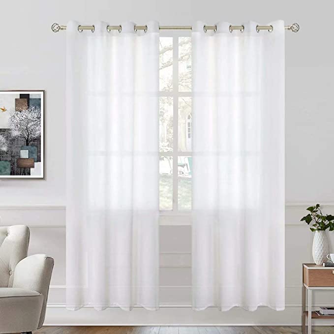 Photo 1 of BGment Linen Look Semi Sheer Curtains for Bedroom, Grommet Light Filtering Casual Textured Privacy Curtains for Living Room, 2 Panels (Each 52 x 72 Inch, White)
