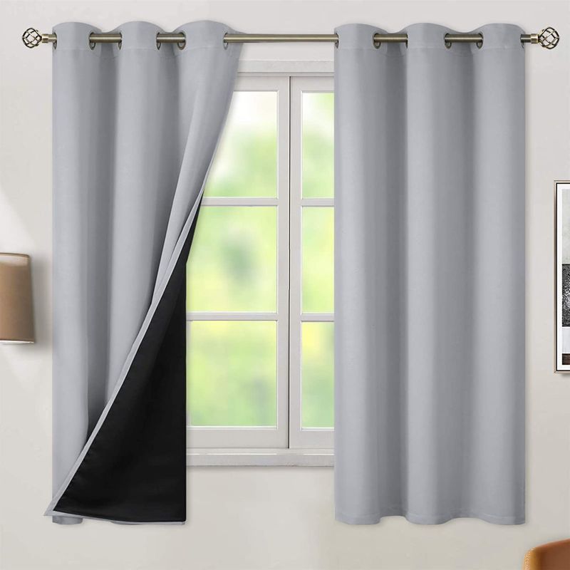 Photo 1 of BGment Thermal Insulated 100% Blackout Curtains for Bedroom with Black Liner, Double Layer Full Room Lightening Noise Reducing Grommet Curtain ( 42 x 63 Inch, Light Grey, 2 Panels )
