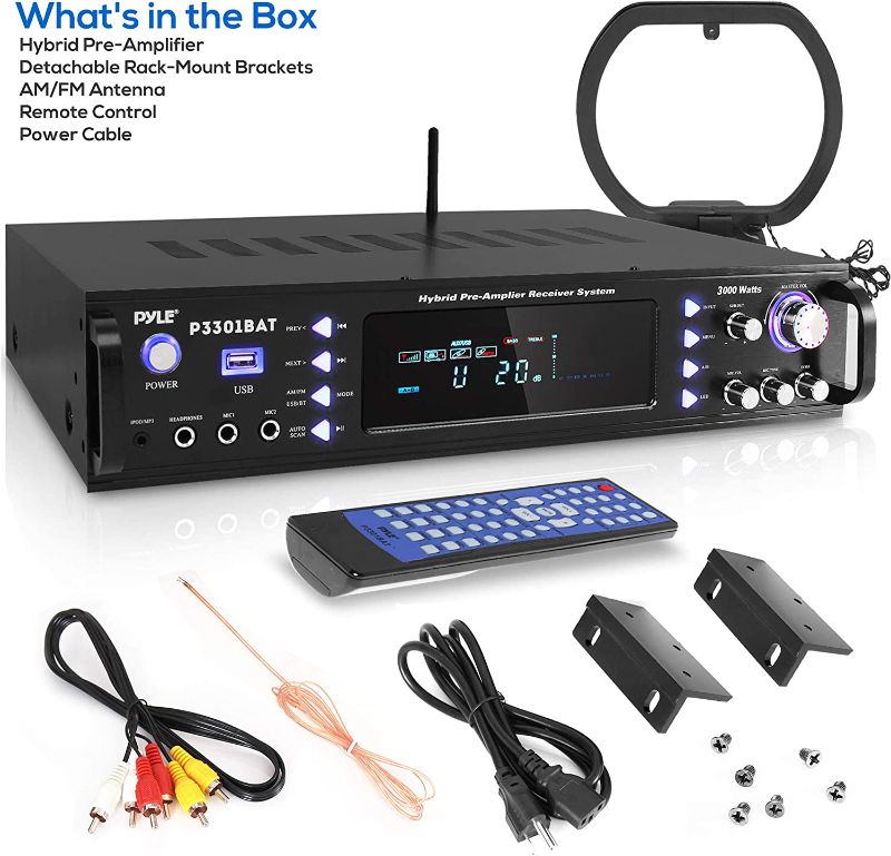 Photo 5 of Wireless Bluetooth Home Stereo Amplifier - Hybrid Multi-Channel 3000 Watt Power Amplifier Home Audio Receiver System w/AM/FM Radio, MP3/USB,AUX,RCA Karaoke Mic in - Rack Mount, Remote-Pyle P3301BAT.5
