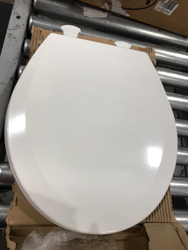 Photo 3 of Bemis Round Enameled Wood Toilet Seat in White with Easy•Clean? Hinge
