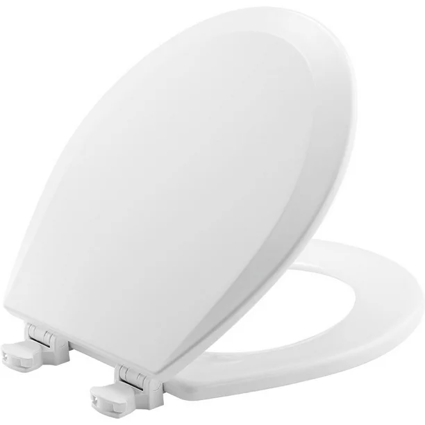 Photo 1 of Bemis Round Enameled Wood Toilet Seat in White with Easy•Clean? Hinge
