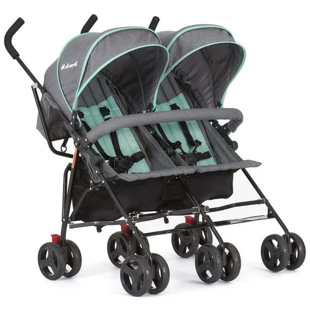 Photo 1 of Dream on Me Volgo Twin Umbrella Stroller, Mint and Dark Grey
