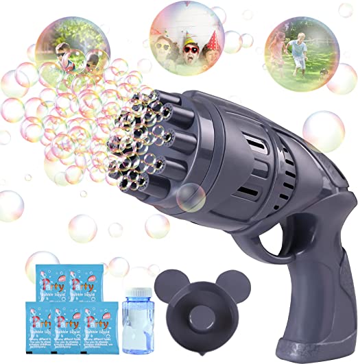 Photo 1 of Bubble Gun Machine for Kids, Automatic Bubble Blower with Bottle Bubble Refill Solution, Summer Toys, Birthday Gifts, Outdoor Toys for Boys Girls Toddlers (Dark Blue)