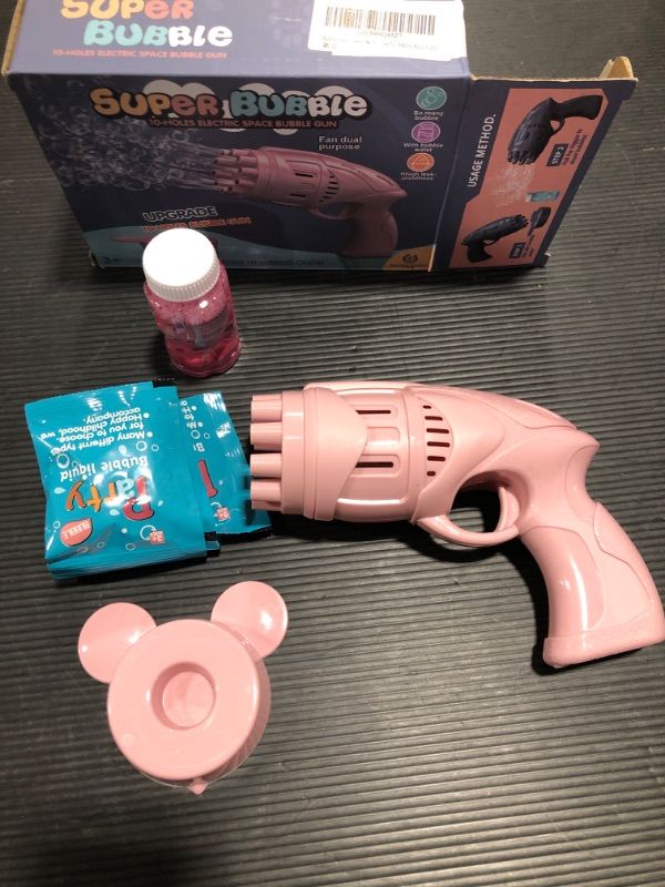 Photo 1 of Bubble Gun Machine for Kids, Automatic Bubble Blower with Bottle Bubble Refill Solution, Summer Toys, Birthday Gifts, Outdoor Toys for Boys Girls Toddlers (Pink)
