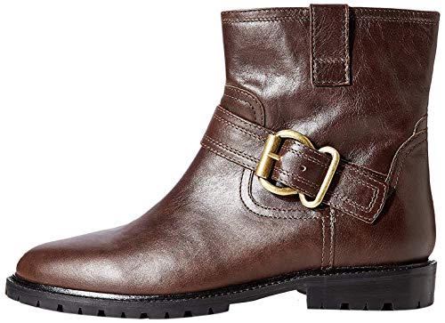 Photo 1 of Amazon Brand - Find. Pull on Leather Buckle Biker Ankle Boots, Dk. Brown), US 9

