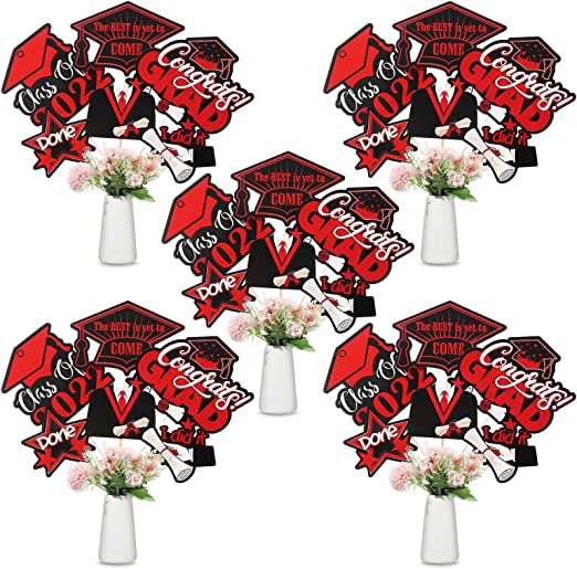 Photo 1 of 2022 Graduation Table Decorations Set of 24 Grad Centerpiece Sticks Congrats Graduation Party Decoration High School College Table Toppers Graduation Party Supplies for Class of 2022 (Red)