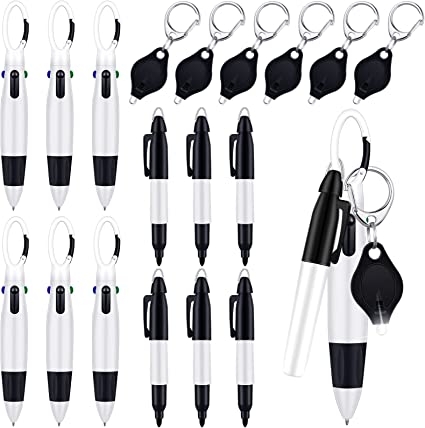 Photo 1 of 18 Pieces Badge Lights for Nurses Mini Flashlight Keychain Mini Permanent Marker Retractable Shuttle Pens 4 Color Ballpoint Pens for Nurses Doctor School Office Outdoor
