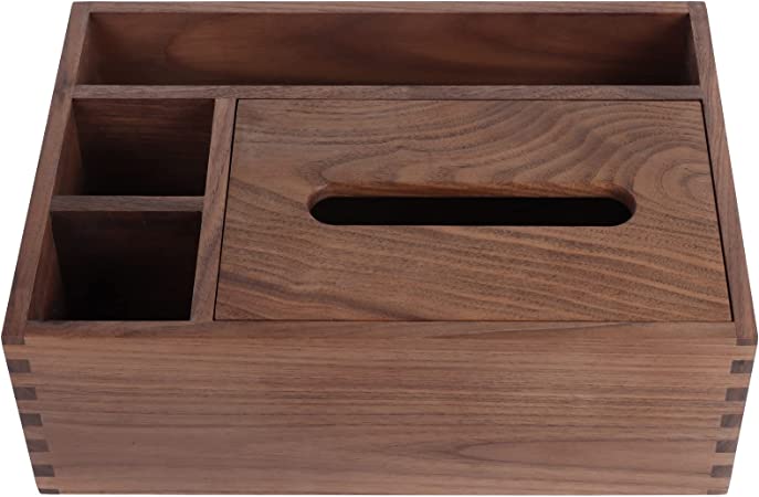 Photo 1 of Rectangular Walnut Tissue Box Cover Multipurpose Organizer 