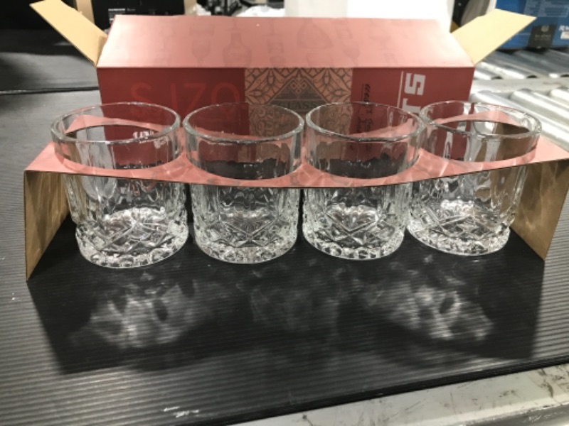 Photo 2 of  Whiskey Glasses Set of 4 - Bourbon Glasses Crystal Rocks Glasses Whiskey Gifts for Men Old Fashioned Glasses for Whiskey Cognac Scotch Cocktail Vodka Liquor Rum Home Bar 11oz