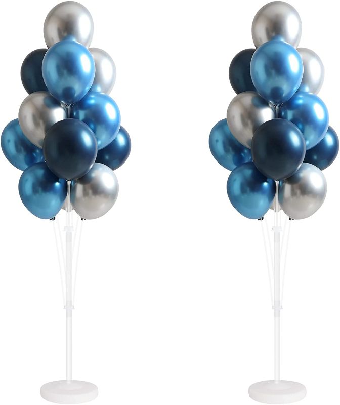 Photo 1 of Balloon Column Kit for Floor- Set of 2,Balloon Columns with Stand, Base and Pole,Balloon Tower Backdrop Decoration for Wedding, Baby Shower, Birthday Party, or Bachelorette Parties (BLUE SILVER)
