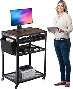 Photo 1 of AV Cart, Presentation Cart Station, Wood Mobile Printer Cart, Height Adjustable Media Cart with Pullout Keyboard Tray for Office, Home & School
