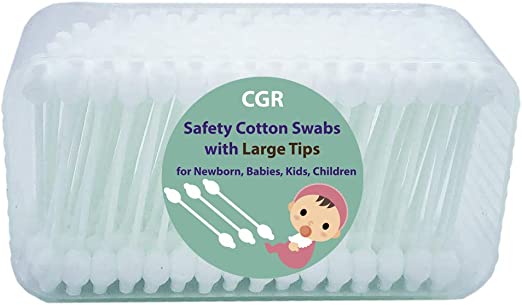 Photo 1 of CGR Baby Safety Cotton Swabs with Large Tips for Newborn, Babies, Kids, Children, 100% Organic Cotton, White Paper Sticks, 5 Pack of 80 Swabs Total (2 Boxes and 2 Bags)