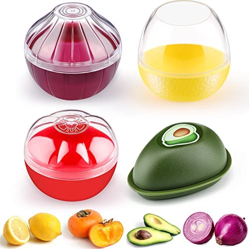 Photo 1 of 4 Pieces Silicone Fruit and Vegetable Shaped Savers, Storage Containers for Fridge, Avocado Lemon Tomato and Onion Keeper/Saver/Holder, Refrigerator Vegetable Crisper
