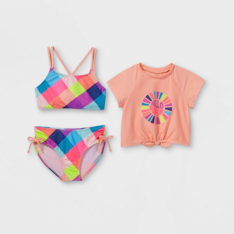 Photo 1 of Girls' Hello 3pc Tie-Front Cropped Short Sleeve Bikini Rash Guard Set - Cat & Jack™ XXL