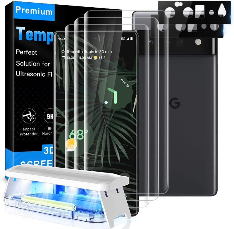 Photo 1 of [3+2 Pack] for Google Pixel 6 Pro Screen Protector [Support Fingerprint Unlocking] 3x 3D Curved Tempered Glass & 2x Camera Lens Protector for Pixel 6 Pro 5G [Scratch & Impact Protection] 