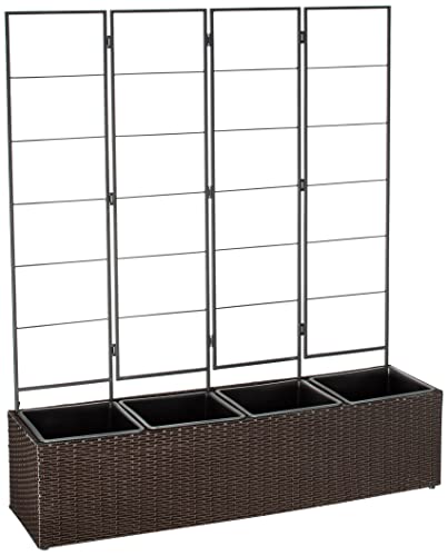 Photo 1 of Amazon Basics Wicker Trellis Planter with Inner Plastic Liner - Four Bucket, 50-Inch, Brown
