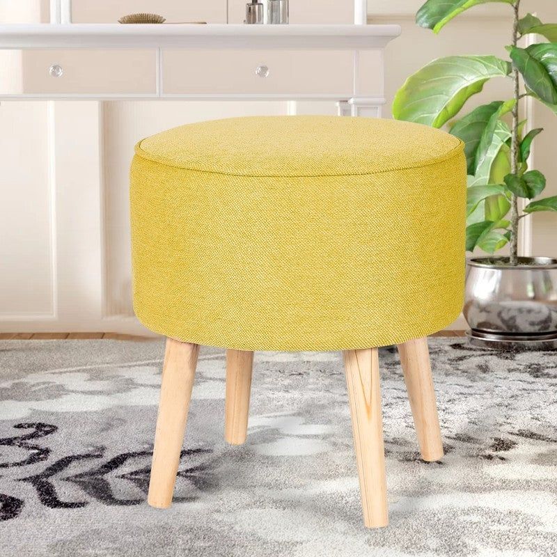 Photo 1 of Adeco Round Fabric Footrest Stool Ottoman Padded Seat and Wooden Legs
