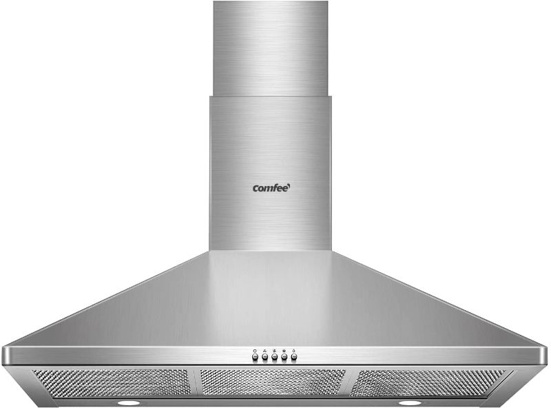 Photo 1 of Comfee CVP36W6AST 36 Inch Ducted Pyramid Range 450 CFM Stainless Steel Wall Mount Vent Hood with 3 Speed Exhaust Fan, 5-Layer Aluminum Permanent Filters, Two LED Lights, Convertible to Ductless
