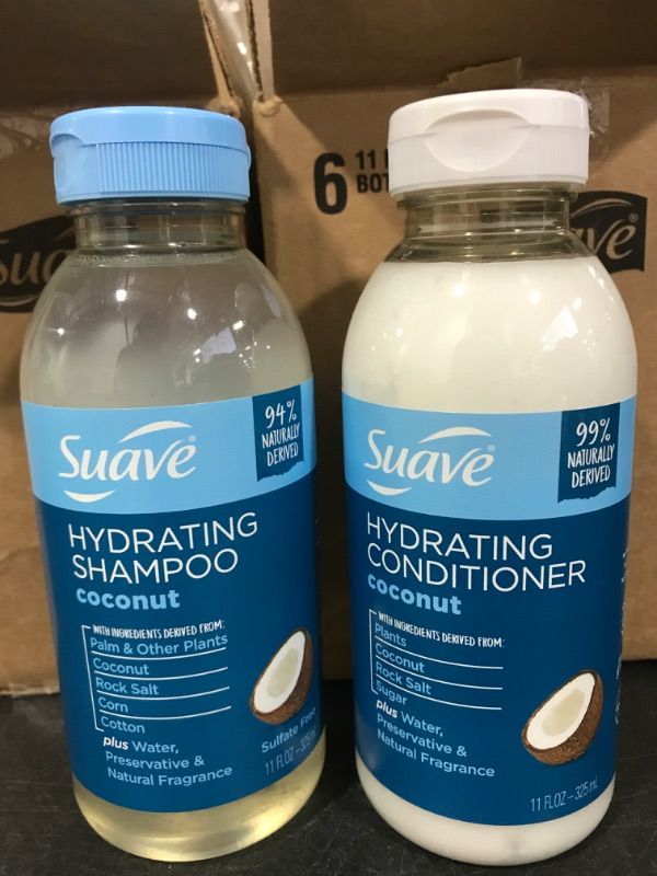 Photo 3 of (12 PACK) Suave Naturally Derived Coconut Hydrating shampoo & Conditioner - 11 fl oz
