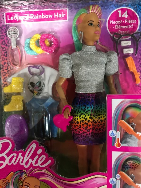 Photo 3 of Barbie Leopard Rainbow Hair Doll - Silver Top


