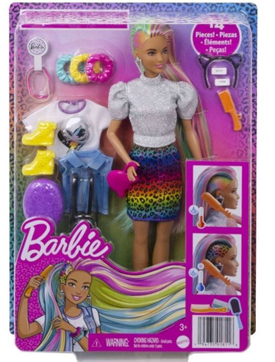 Photo 1 of Barbie Leopard Rainbow Hair Doll - Silver Top


