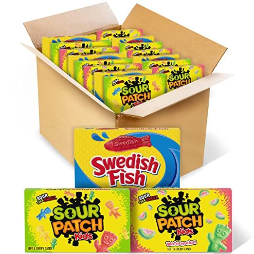 Photo 1 of BEST BY JUN 2022- NOV 2022 -SOUR PATCH KIDS Original Candy, SOUR PATCH KIDS Watermelon Candy & SWEDISH FISH Candy Variety Pack, School Lunch Box Snacks, 15 Movie Theater Candy Boxes