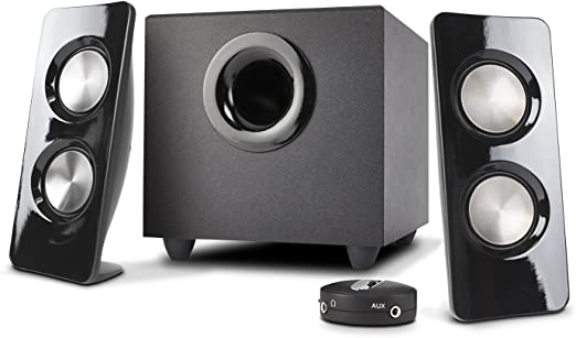 Photo 1 of Cyber Acoustics 2.1 Speaker Sound System with Subwoofer and Control Pod - Great for Music, Movies, Multimedia PCs, Macs, Laptops and Gaming Systems (CA-3370A)
