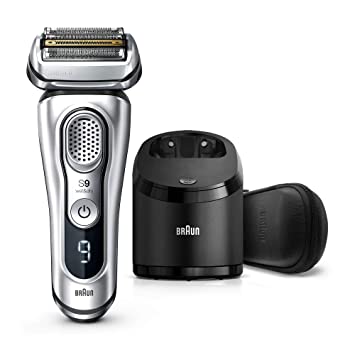 Photo 1 of Braun Electric Razor for Men, Waterproof Foil Shaver, Series 9 9390cc, Wet & Dry Shave, With Pop-Up Beard Trimmer for Grooming, Cleaning & Charging SmartCare Center and Leather Travel Case, Silver
