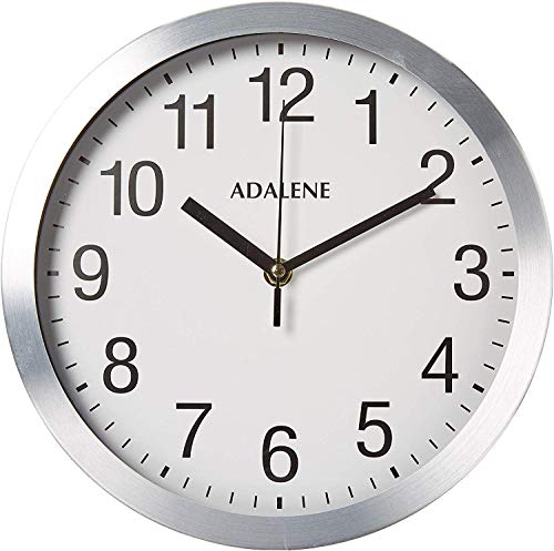 Photo 1 of Adalene Modern Metal Wall Clock Silent - 10 Inch Analog Wall Clocks Battery Operated Non Ticking - White Face Aluminum Wall Clocks Decorative Living Room Décor, Kitchen, Bedroom, Bathroom, Office
