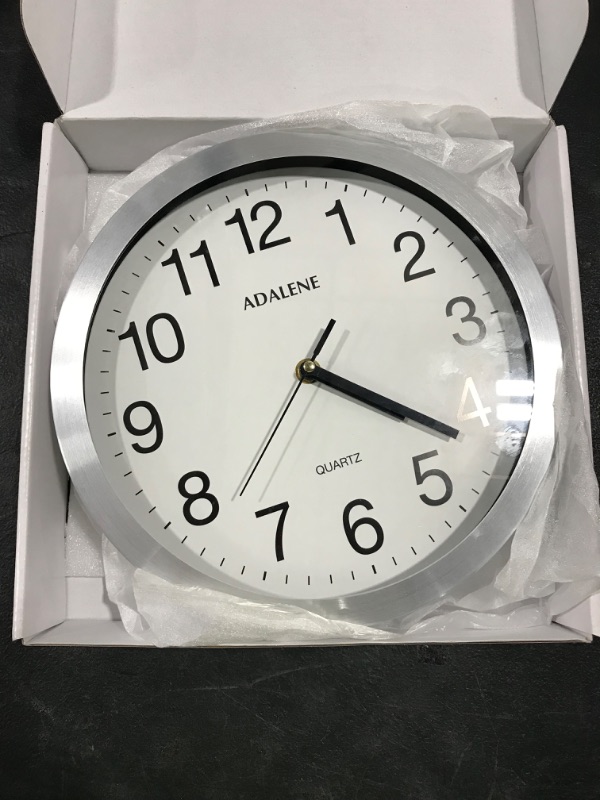 Photo 2 of Adalene Modern Metal Wall Clock Silent - 10 Inch Analog Wall Clocks Battery Operated Non Ticking - White Face Aluminum Wall Clocks Decorative Living Room Décor, Kitchen, Bedroom, Bathroom, Office
