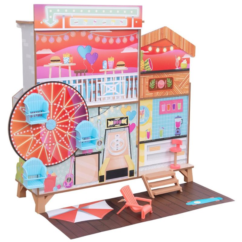 Photo 1 of KidKraft Ferris Wheel Fun Beach House Wooden 360-Play Dollhouse with 19 Play Pieces
