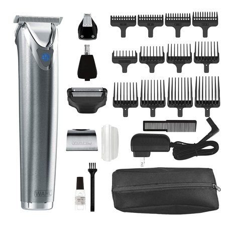 Photo 1 of Wahl Clipper Stainless Steel Lithium Ion Plus Beard Trimmer Kit Brushed Cordless Rechargeable Men S Grooming Kit for Haircuts and Beard Trimming Color DAMAGE TO BLADES

