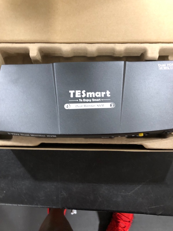 Photo 3 of TESmart HDMI KVM Switch 2 Port Dual Monitor Extended Display, UHD 4K@60Hz RGB 4:4:4, USB Hub, Audio, Hotkey, Button Switching, PC Monitor Keyboard Mouse Switcher for 2 Computers 2 Monitors with Cables
