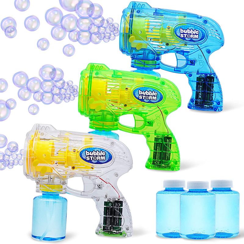 Photo 1 of 3 Bubble Guns Blaster Kit Automatic Bubble Maker Blower Machine with 3 Bubble Solutions for Kids, Bubble Blower for Bubble Party Favors, Summer Toy, Birthday, Outdoor & Indoor Activity, Easter
