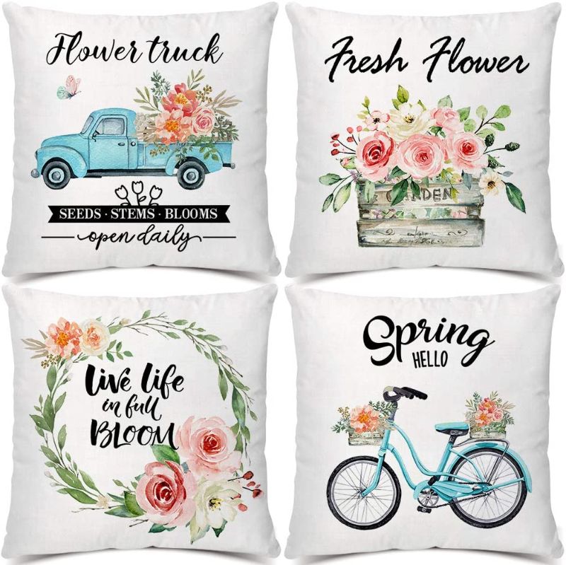 Photo 1 of Artivestion Spring Pillow Covers 18x18 Decorative Throw Pillow Covers Set of 4 Floral Pillow Covers Flower Pillows Farmhouse Spring Pillows for Couch
