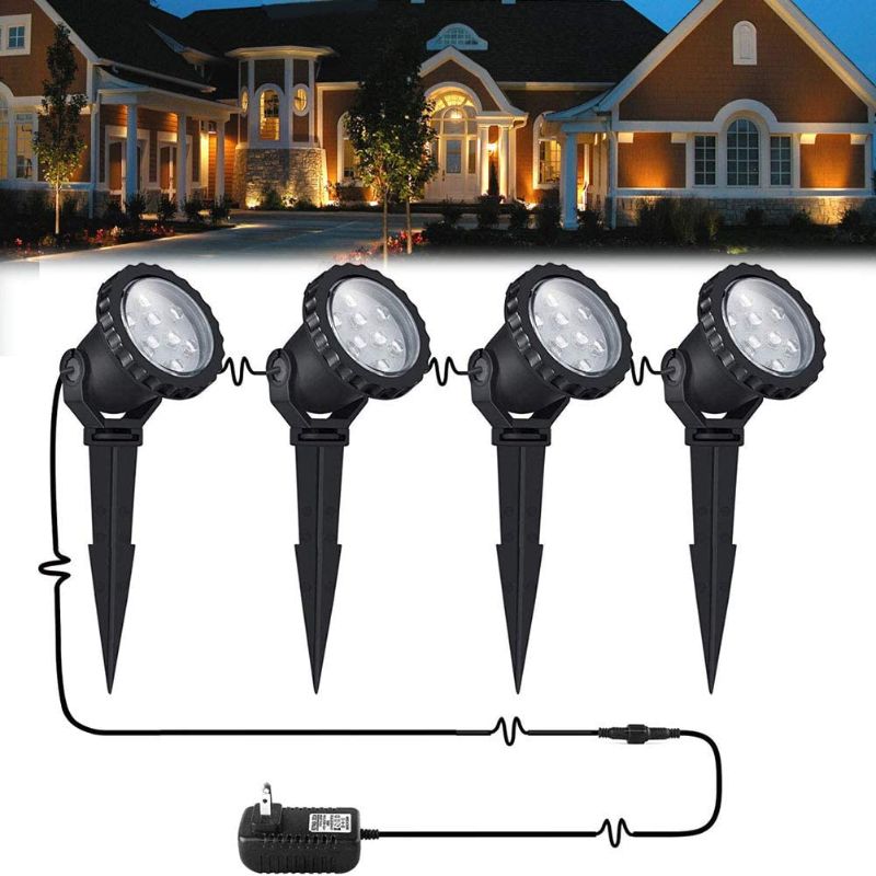 Photo 1 of 12W LED landscape light Outdoor Landscape Spotlights with Spike Stand 12V Low Voltage landscape lighting, IP66 Waterproof Garden Yard Trees Flags Pathway Lights Warm White(800LM, 3000K), 4pack,UL Plug
