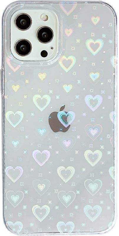 Photo 1 of Caseative Love Heart Laser Bling Glitter Clear Soft Compatible with iPhone Case for Women Girls (Clear,iPhone 11+) 2PC
