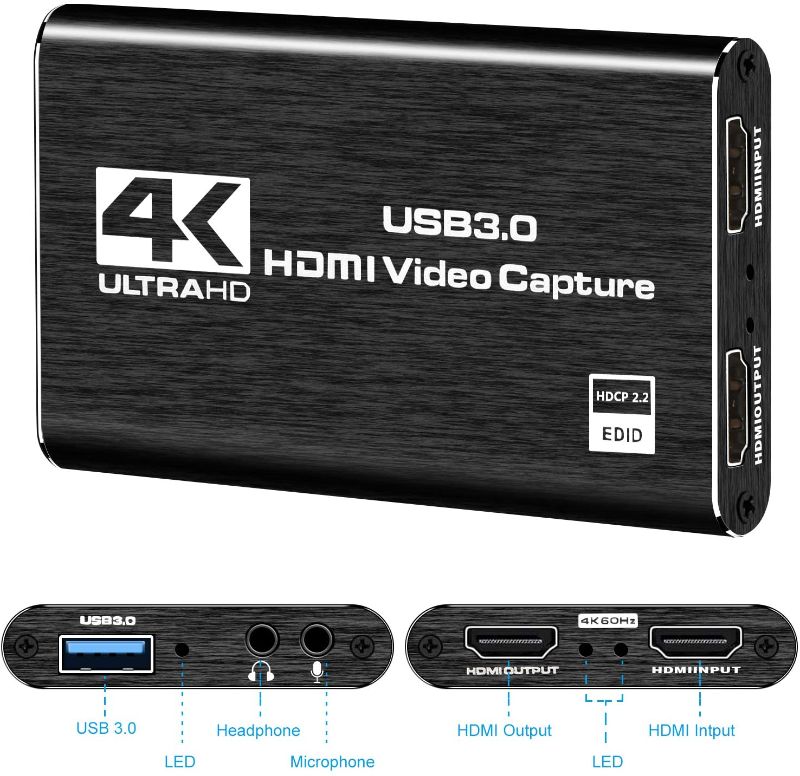 Photo 1 of Rybozen 4K Audio Video Capture Card, USB 3.0 HDMI Video Capture Device, Full HD 1080P for Game Recording, Live Streaming Broadcasting
