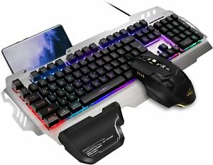 Photo 1 of FENIFOX Wired Backlit Rainbow Ergonomic Gaming Keyboard & Mouse w/ Hand Rest
