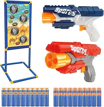 Photo 1 of Hockvill Shooting Game Toys for 5 6 7 8 9 10+Years Old Boys & Girls, 2 Foam Dart Toy Guns and Dinosaur Shooting Practice Target, Indoor Outdoor Activity Game for Kids
