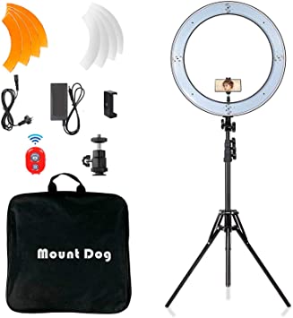 Photo 1 of MOUNTDOG 18" Ring Light Kit 55W Bluetooth LED Ringlight Lighting with Tripod Stand Dimmable 3200K/5500K YouTube Circle Lighting Ringlights for Makeup Video Photography Blogging Portrait
