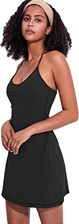 Photo 1 of Women's Exercise Workout Dress with Built-in Bra & Shorts Sleeveless Tennis Golf Athletic Dress 