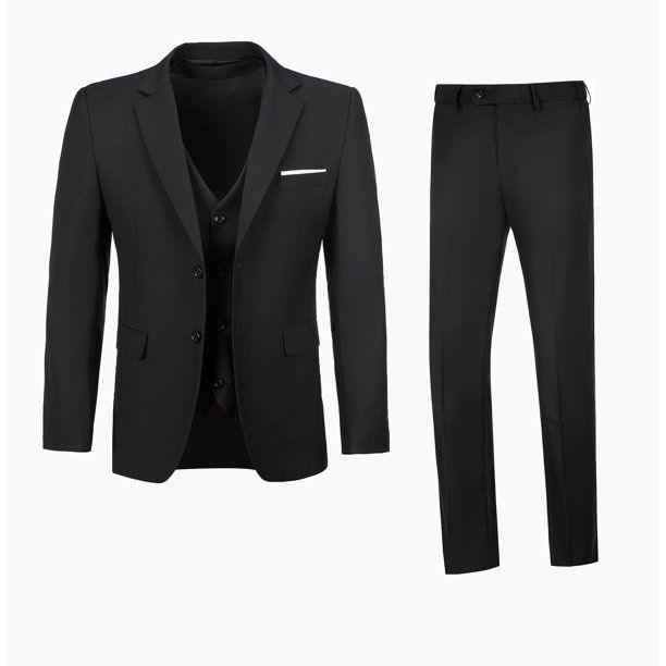 Photo 1 of Wehilion Men’s Suit Slim Fit 3 Piece Suit Prom Suits Set Wedding Party Collared Long Sleeve Jacket Vest Pants for Groomsmen Black M