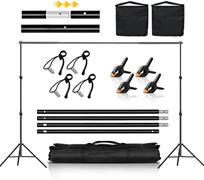 Photo 1 of Backdrop Stand, CPLIRIS 6.5x10ft Adjustable Background Support with 4 Spring Clips, 2 Sandbag, 4 Backdrop Holder Clips for Photoshoot, Parties, Baby Shower, Birthday, Wedding
