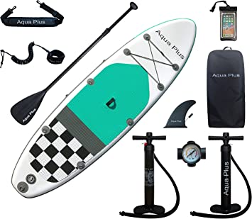 Photo 1 of Aqua Plus 6inches Thick Inflatable SUP for All Skill Levels Stand Up Paddle Board,Paddle,Double Action Pump,ISUP Travel Backpack, Leash,Shoulder Strap,Youth,Adult Inflatable Paddle Board
