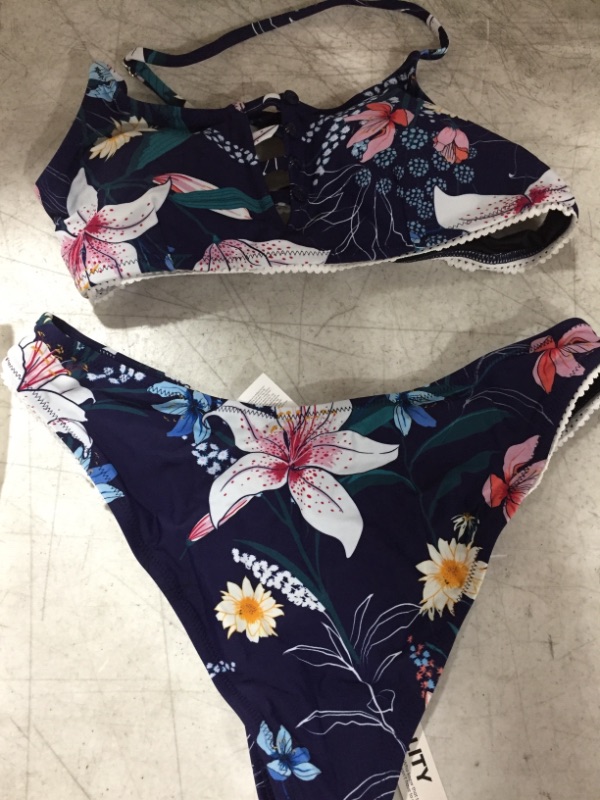 Photo 2 of Navy Floral Cutout Bikini MEDIUM
